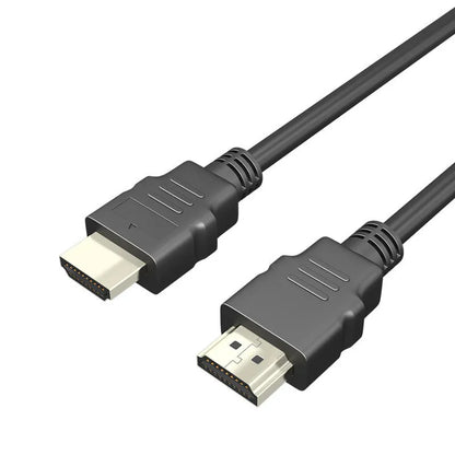 Black HDMI data cable with nickel-plated connectors on a white background