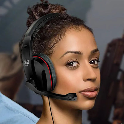 Black wired gaming headset with 40mm drivers and 6.3mm straight plug
