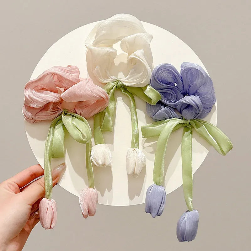 Korean style tulip children's fabric headband in knitted construction with flower detailing