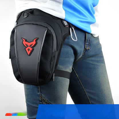 0105MC motorcycle leg bag in 1200D Oxford cloth shown in grey colour with crossbody strap