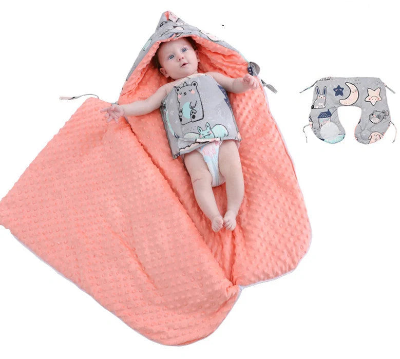 Newborn baby blanket with warm fleece and stroller cover in pink horse design
