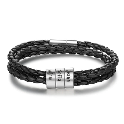 A personalized leather bracelet with engraved beads, a thoughtful gift for men