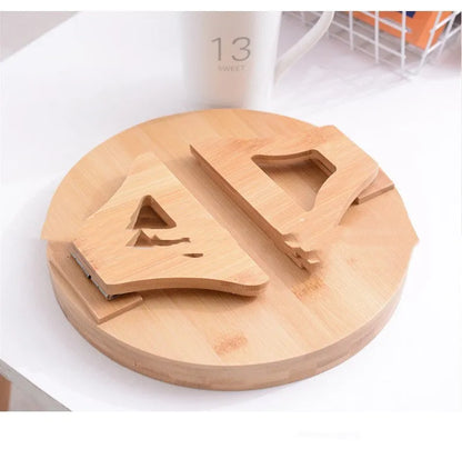 Wooden clip-on sofa tray table with carving design in bamboo colour on armrest