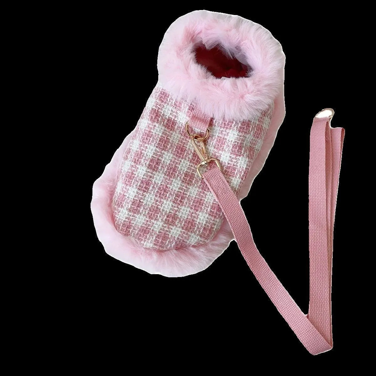 Pink cat costume with beret, cape, and hand-holding rope in polyester material
