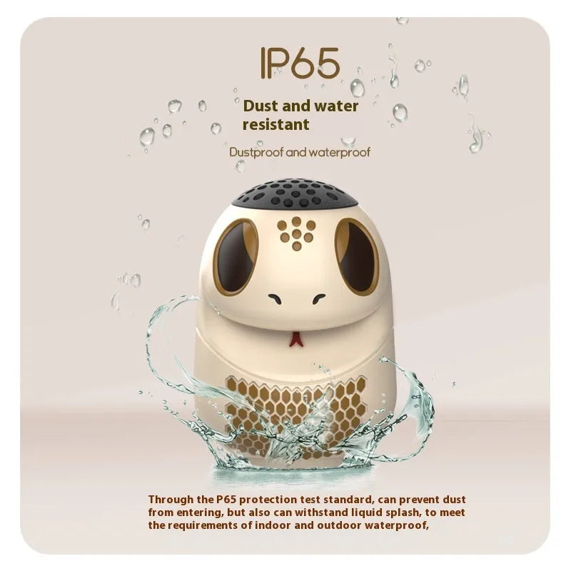 Small white waterproof Bluetooth speaker with LED lights showing TF card slot and USB charging port