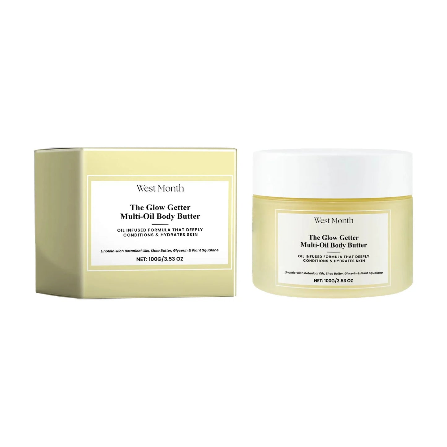 Body care kit with skincare oil bottle and moisturising cream jar for nourishing and firming massage