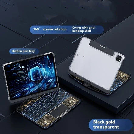 Versatile iPad keyboard case with 360-degree swivel rotation, scissor-style keys, and integrated pen slot for enhanced mobile productivity