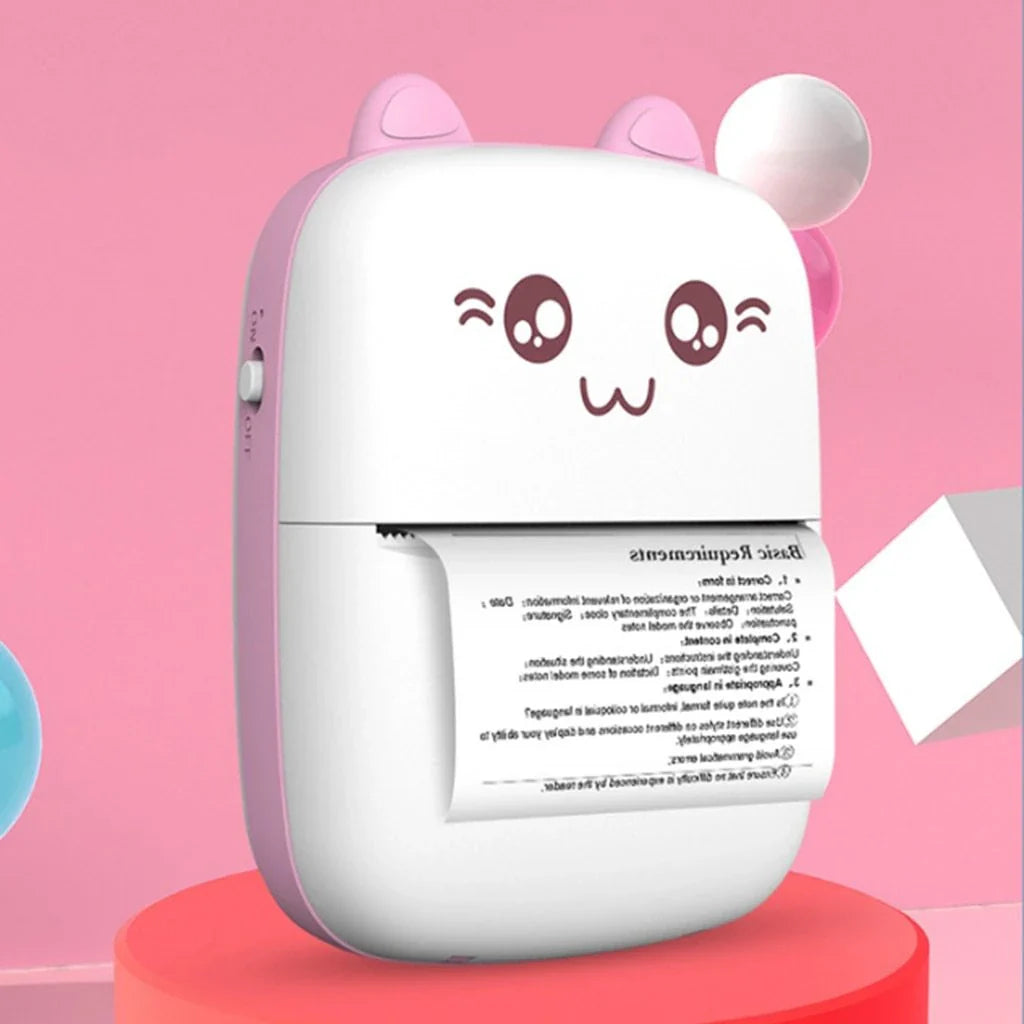 A compact, portable Bluetooth wireless photo printer for mobile devices, featuring high-quality thermal printing, rechargeable battery, and easy app connectivity.