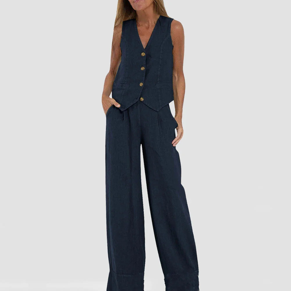 Chic sleeveless top and relaxed trousers set for women in various colors and sizes