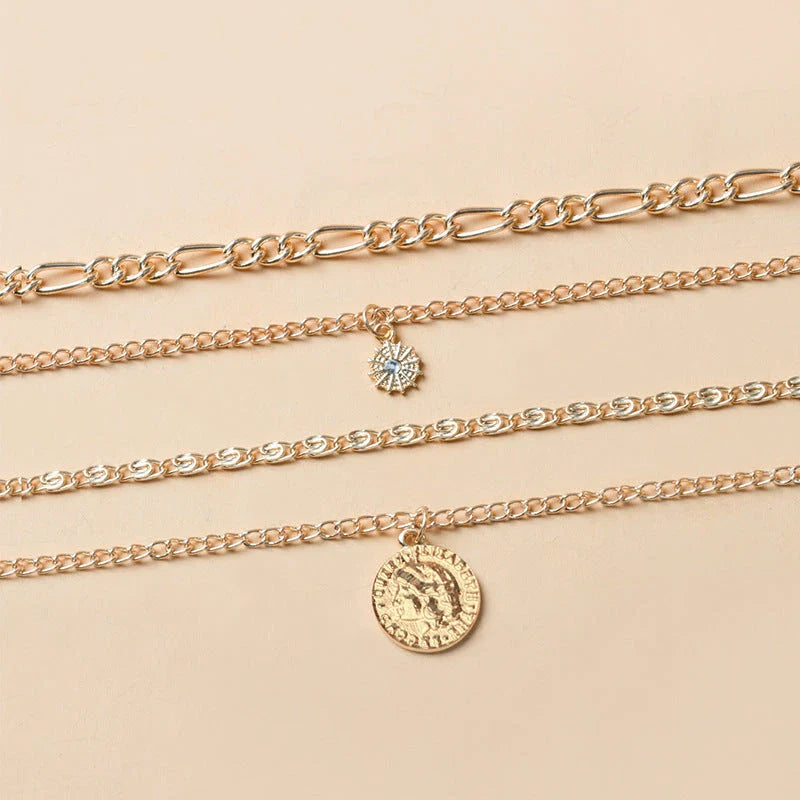 Layered gold coin necklace with delicate chain, chic and durable jewelry gift for women