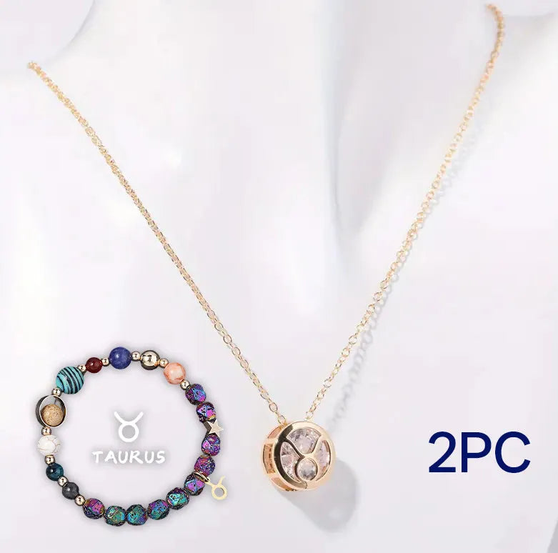 Natural stone bead necklace and matching bracelet set on display