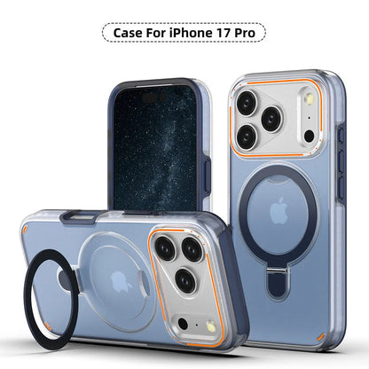 Magnetic phone case for iPhone 17 in sapphire blue, back cover with vehicle navigation support