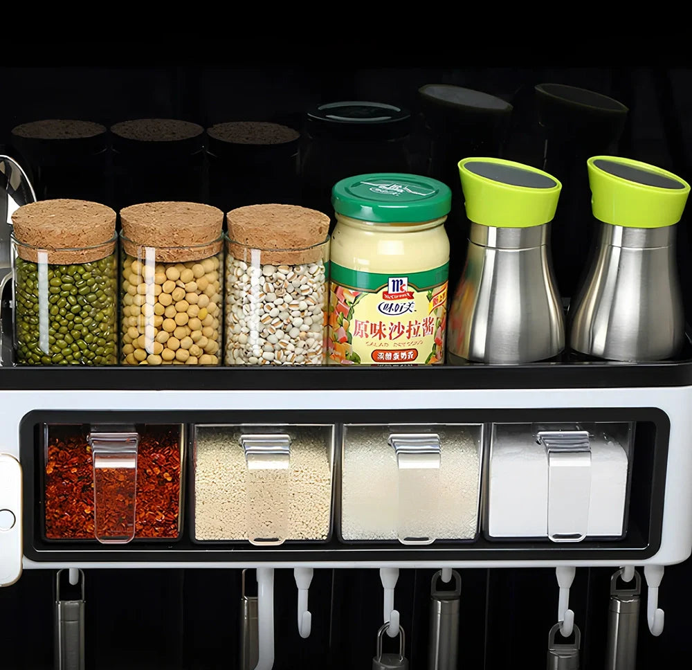 White plastic wall-mounted kitchen storage rack weighing 1500g for utensils and seasonings in corners