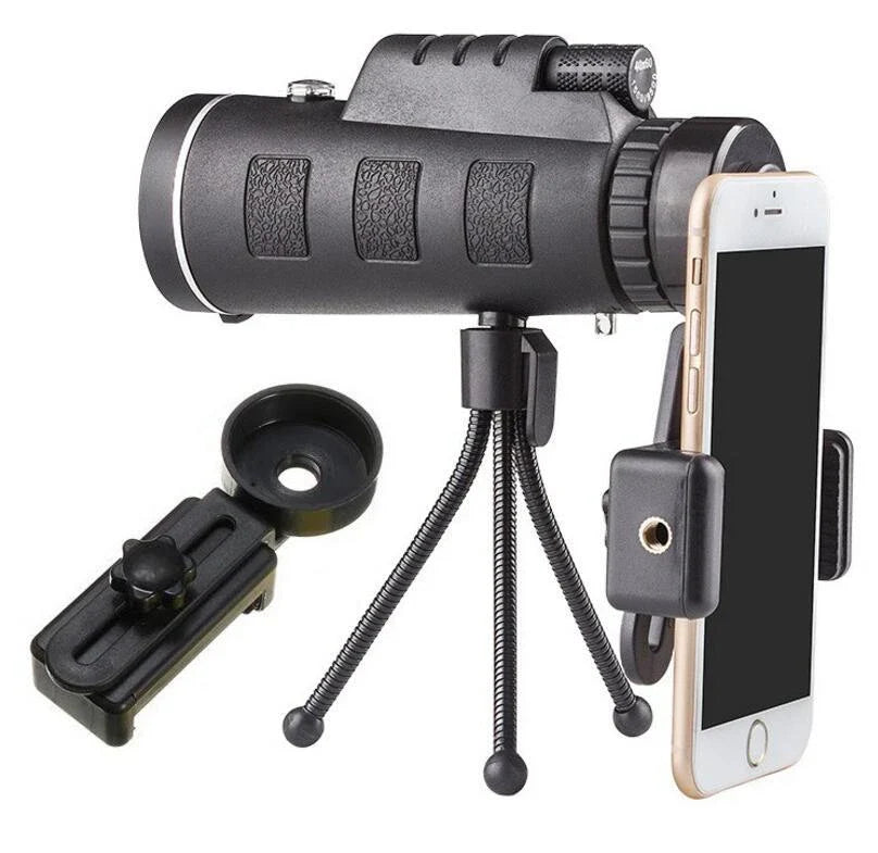 40x60 monocular telescope with compass and tripod mount for smartphones, perfect for outdoor adventures, birdwatching, and sports viewing