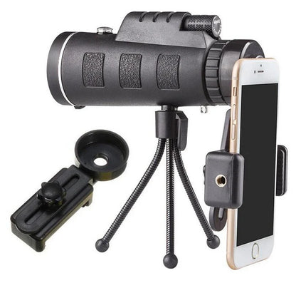40x60 monocular telescope with compass and tripod mount for smartphones, perfect for outdoor adventures, birdwatching, and sports viewing