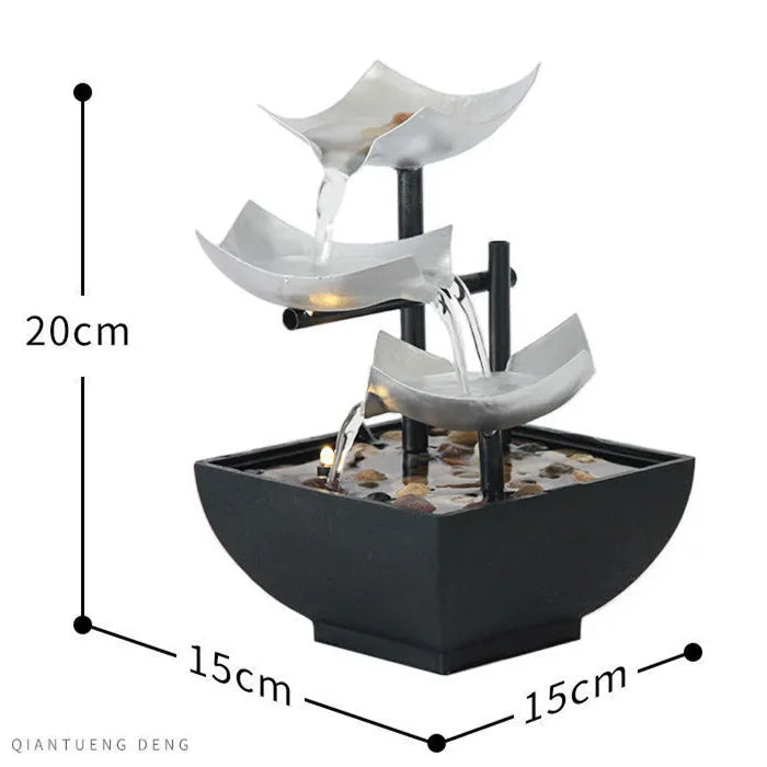 Handmade desktop water fountain ornament with flowing water display in modern minimalist style