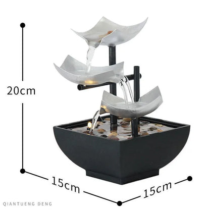 Handmade desktop water fountain ornament with flowing water display in modern minimalist style