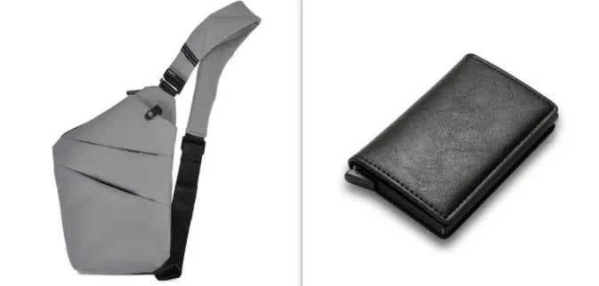 Canvas chest bag 31x20x1cm, 190g, one-shoulder crossbody with anti-radiation fabric inside, smoke black or silver grey