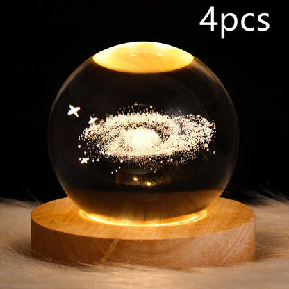 Enchanting galaxy crystal ball night light with 3D pattern, creating a mesmerizing celestial display for bedroom decor