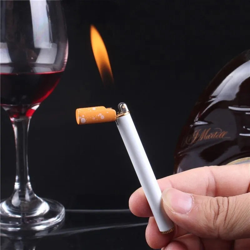 Metal cigarette shaped lighter showing exact cigarette scale and compact design