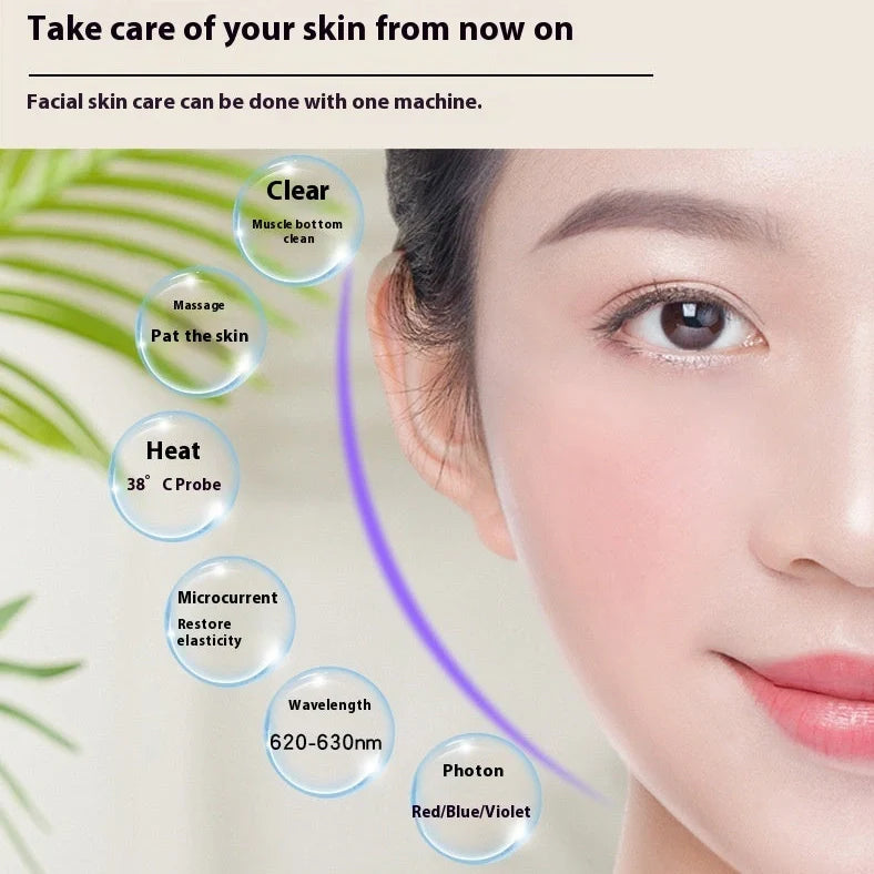 Pearl white skincare device with infrared and colour light functions, 15cm length