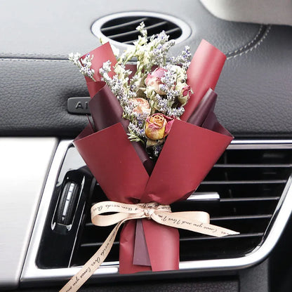 Dried flower car air freshener set with colourful bouquet and fragrance strips for air conditioning vents
