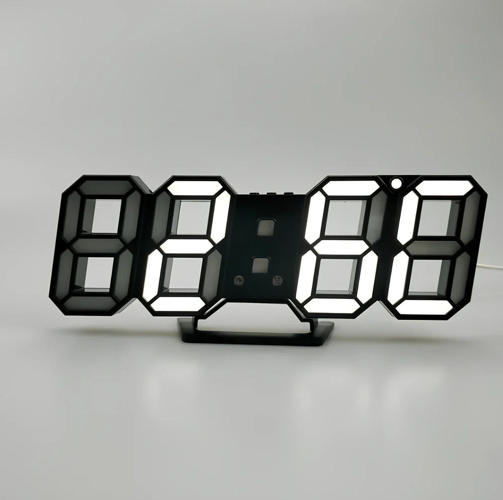 3D LED wall digital clock showing time, date and temperature with multiple colour options