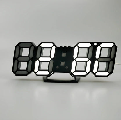 3D LED wall digital clock showing time, date and temperature with multiple colour options