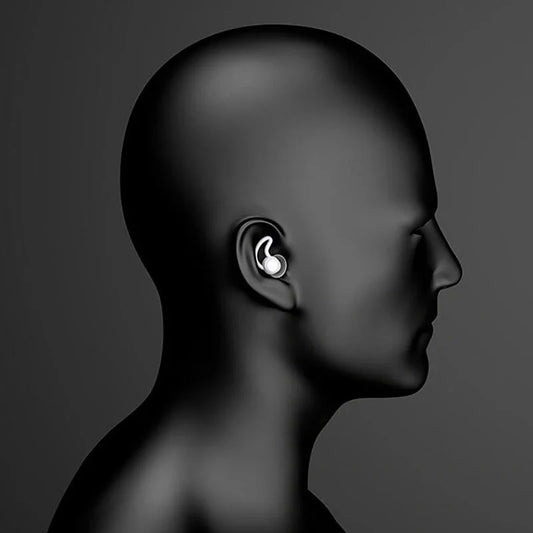 Soft, flexible silicone earplugs in grey and black colours, designed to block out disruptive sounds for a peaceful night's sleep