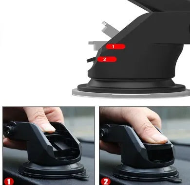 Universal telescopic car phone bracket mounted on dashboard holding smartphone