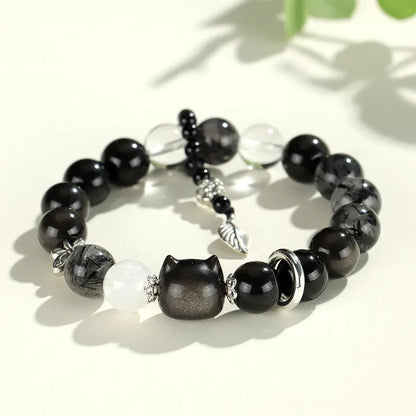 Silver stone crystal beaded bracelet with white, pink and navy blue diamond-cut crystals
