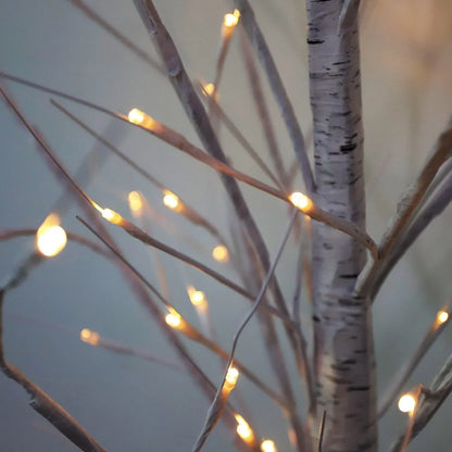 LED birch tree decoration light with plastic shell, IP65 outdoor rating, and sizes from 45cm to 180cm.