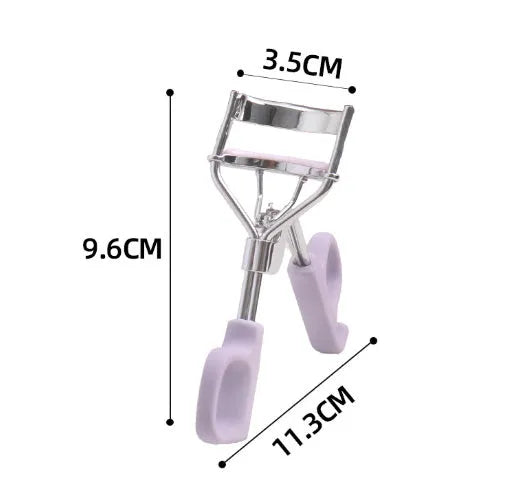 A4 chromium-coated scissor-style eyelash curler with tail design in pink or purple colour options