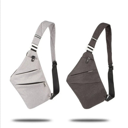 Canvas chest bag 31x20x1cm, 190g, one-shoulder crossbody with anti-radiation fabric inside, smoke black or silver grey