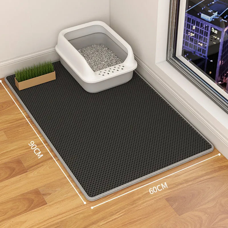 Double layer waterproof cat litter mat with non-slip backing in beige, black, blue and grey colour options
