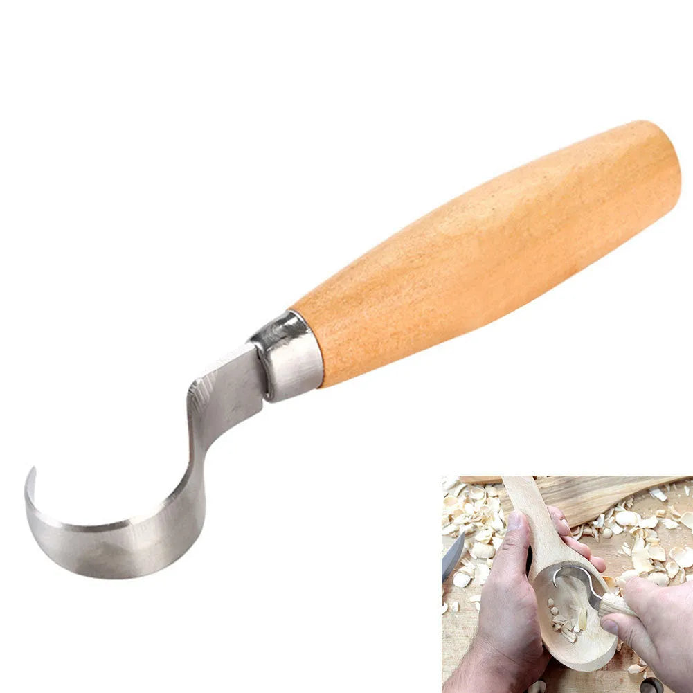 FastCraft curve carving knife with stainless steel blade and wood handle for woodworking.