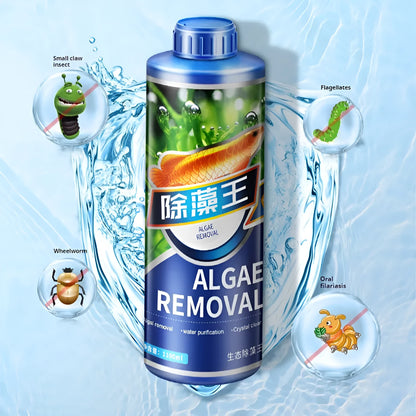 Bottle of liquid algae remover for aquariums and ponds in three size options