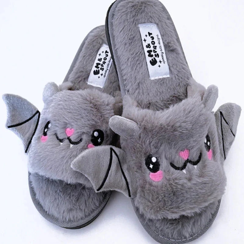 Bat wing design slippers in grey, pink, and purple with super soft velvet upper