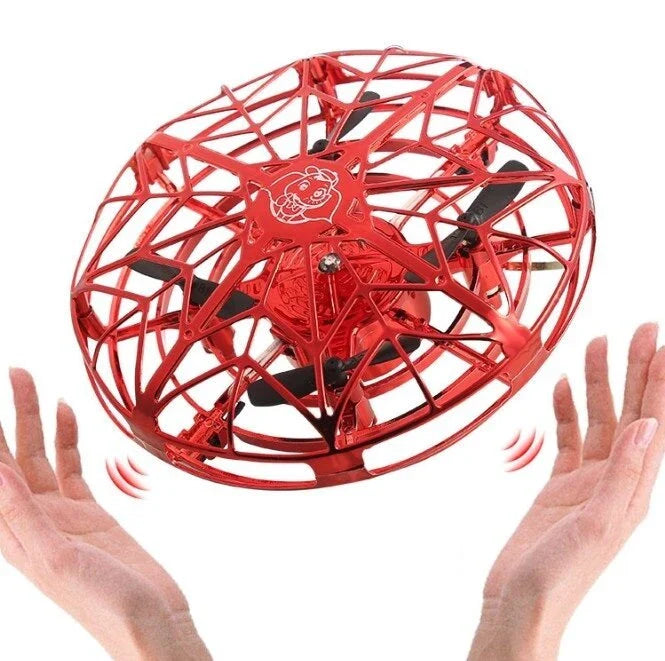 Futuristic mini drone helicopter with UFO-inspired design, automatic obstacle detection, and intuitive controls