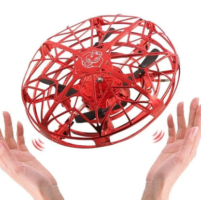 Futuristic mini drone helicopter with UFO-inspired design, automatic obstacle detection, and intuitive controls