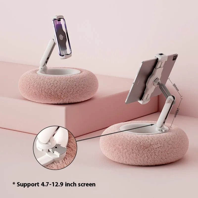 ABS plastic rotating bracket holding a tablet, showing height adjustment and rotation features with colour options