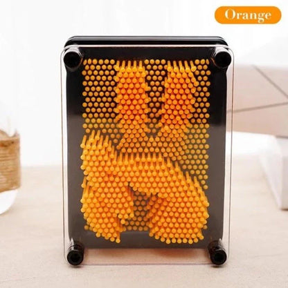 A customizable 3D sculpture impression frame with an array of pins that can capture the contours of any object pressed into it.