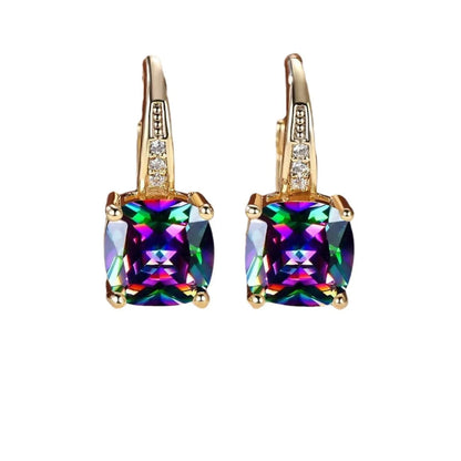 Square geometric ear clip with moissanite stones and electroplated gold finish
