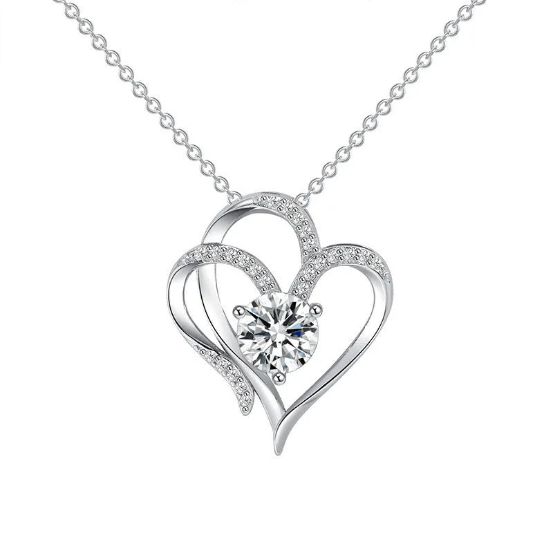 Women's simple heart-shaped 925 silver necklace with gold-tone plating options.