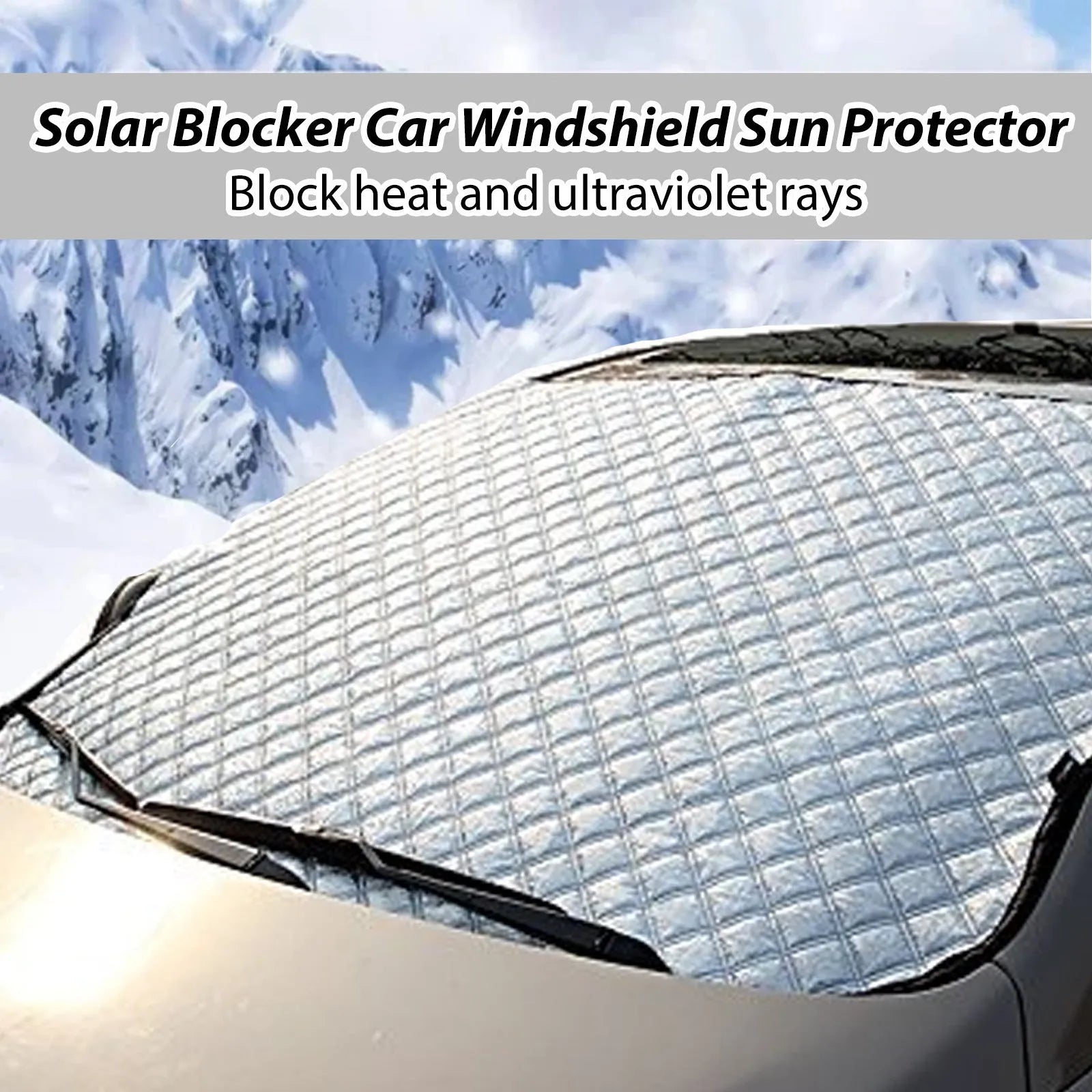 Car windshield aluminium film frost cover showing reflective surface and 140x95cm dimensions