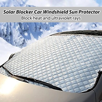 Car windshield aluminium film frost cover showing reflective surface and 140x95cm dimensions