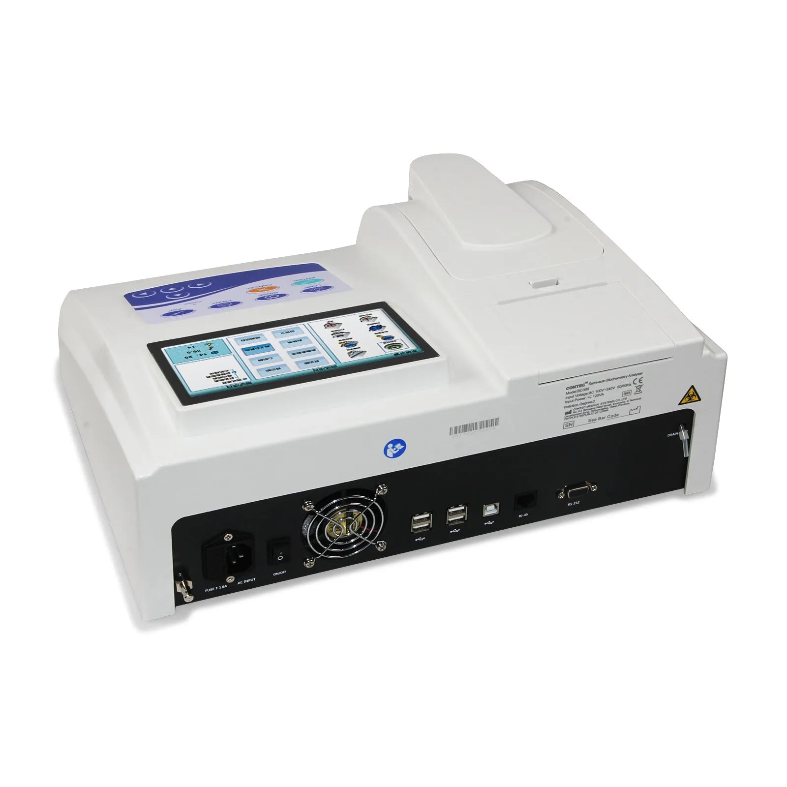 CONTEC BC300 semi-auto biochemistry analyser unit with touch screen display and compact laboratory footprint