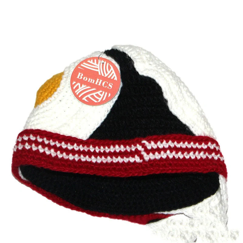 Hand-knitted winter egg hat in white, perfect for parties and casual wear