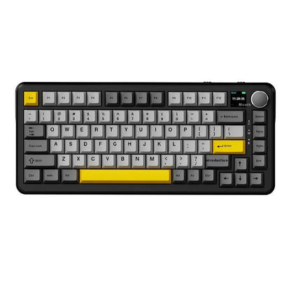 Three-mode mechanical keyboard with wireless hot-plug in black, grey and yellow colours