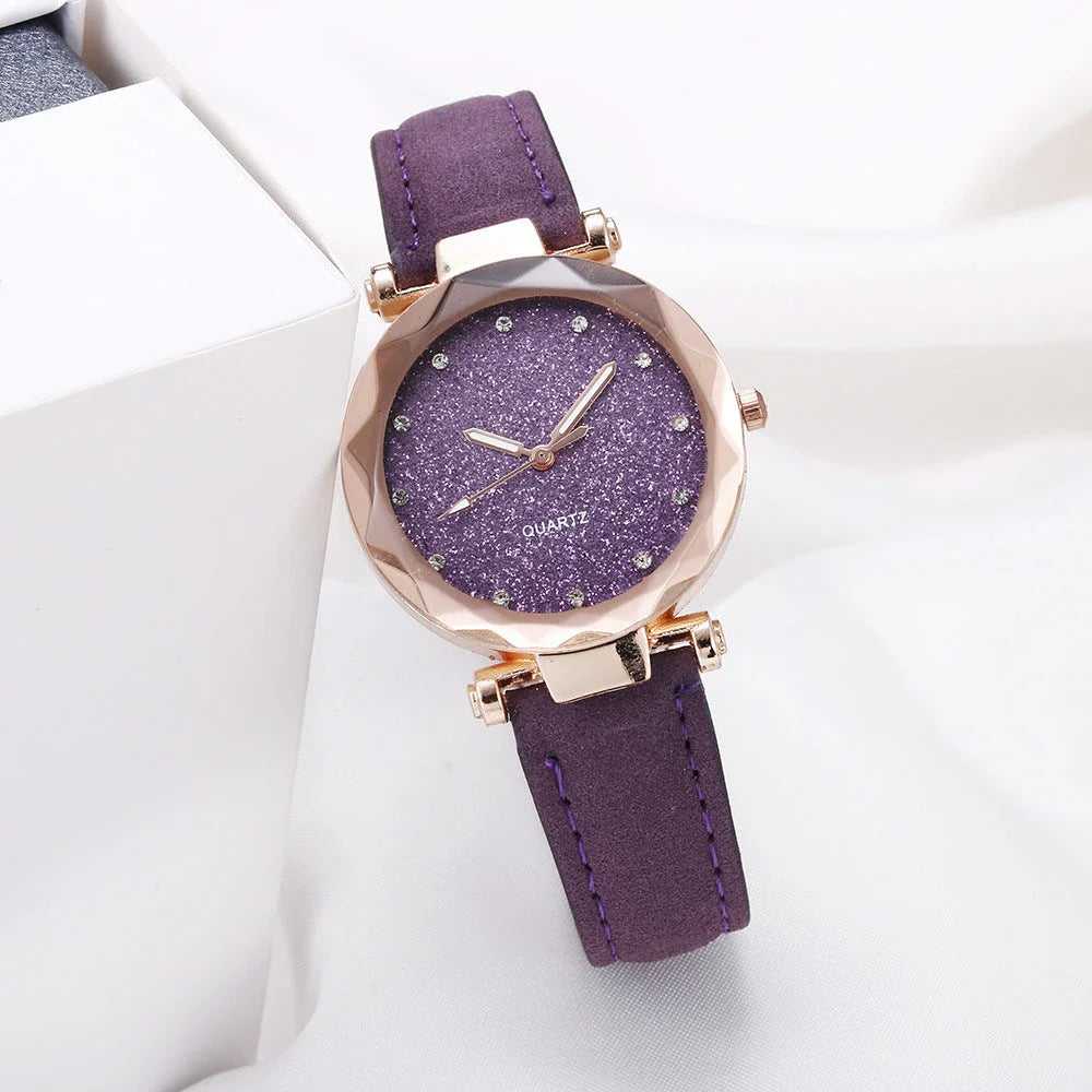Starry Watch with Sleek Alloy Case, Plexiglass Mirror, and Imitation Leather Strap in Vibrant Color Options